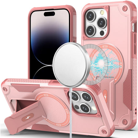 HR PREMIUM STURDY BRACKET KICKSTAND MAGNETIC HYBRID CASE FOR IPHONE 14 PRO MAX 6.7" - PINK