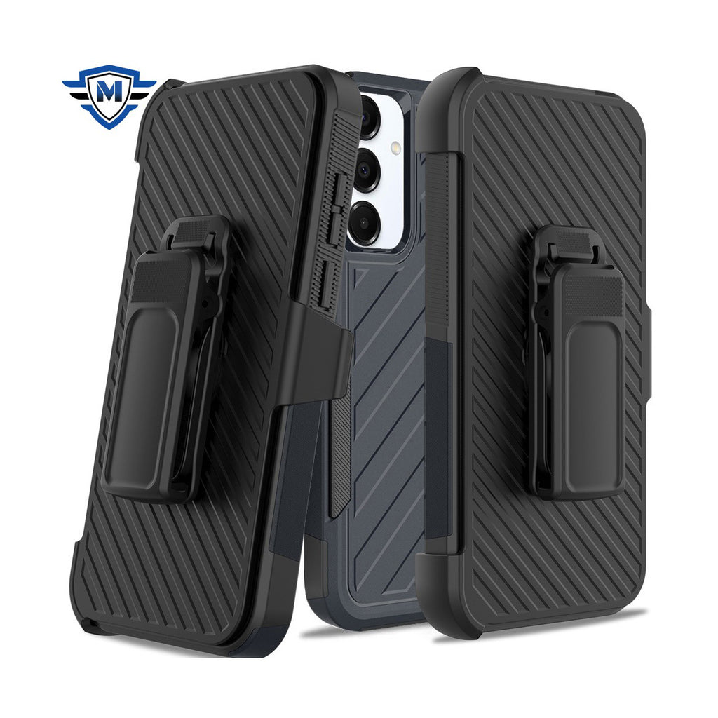 Metkase Noble Lined Shockproof Dual Layer Hybrid Case With Holster For Samsung Galaxy A36 - Blue/Black