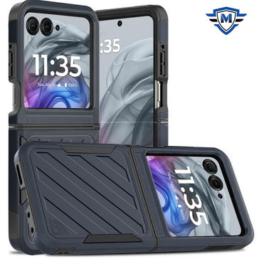 Metkase Noble Lined Shockproof Dual Layer Hybrid Case In Slide-Out Package For Motorola Razr 2025 / Razr 2024 - Blue/Black