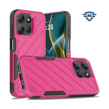 Metkase Noble Lined Shockproof Dual Layer Hybrid Case For Moto G Stylus 5G 2025 - Hot Pink/Black