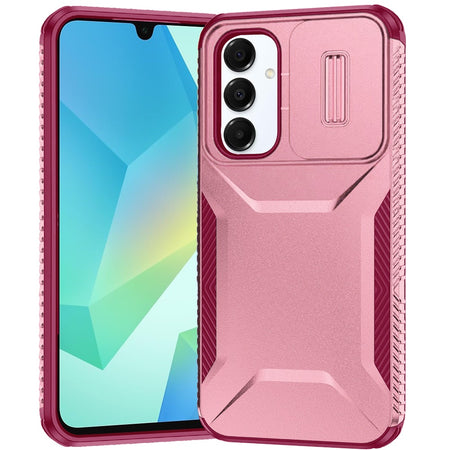 Premium Ultimate U Design Hybrid Case With Camera Window Covering For Samsung A16 5G - Pink+Burgundy
