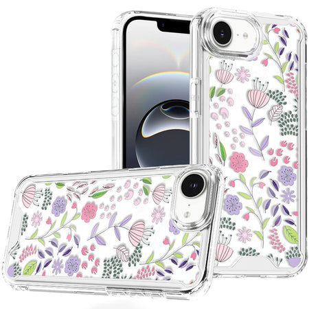 Premium Beautiful TPU Designs Case For iPhone 16E / SE4 (2025) - Purple & Green Wildflowers