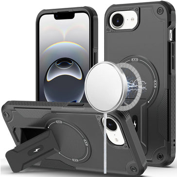 Premium Sturdy Bracket Kickstand Magnetic Hybrid Case For iPhone 16E / SE4 (2025) / 17e - Black