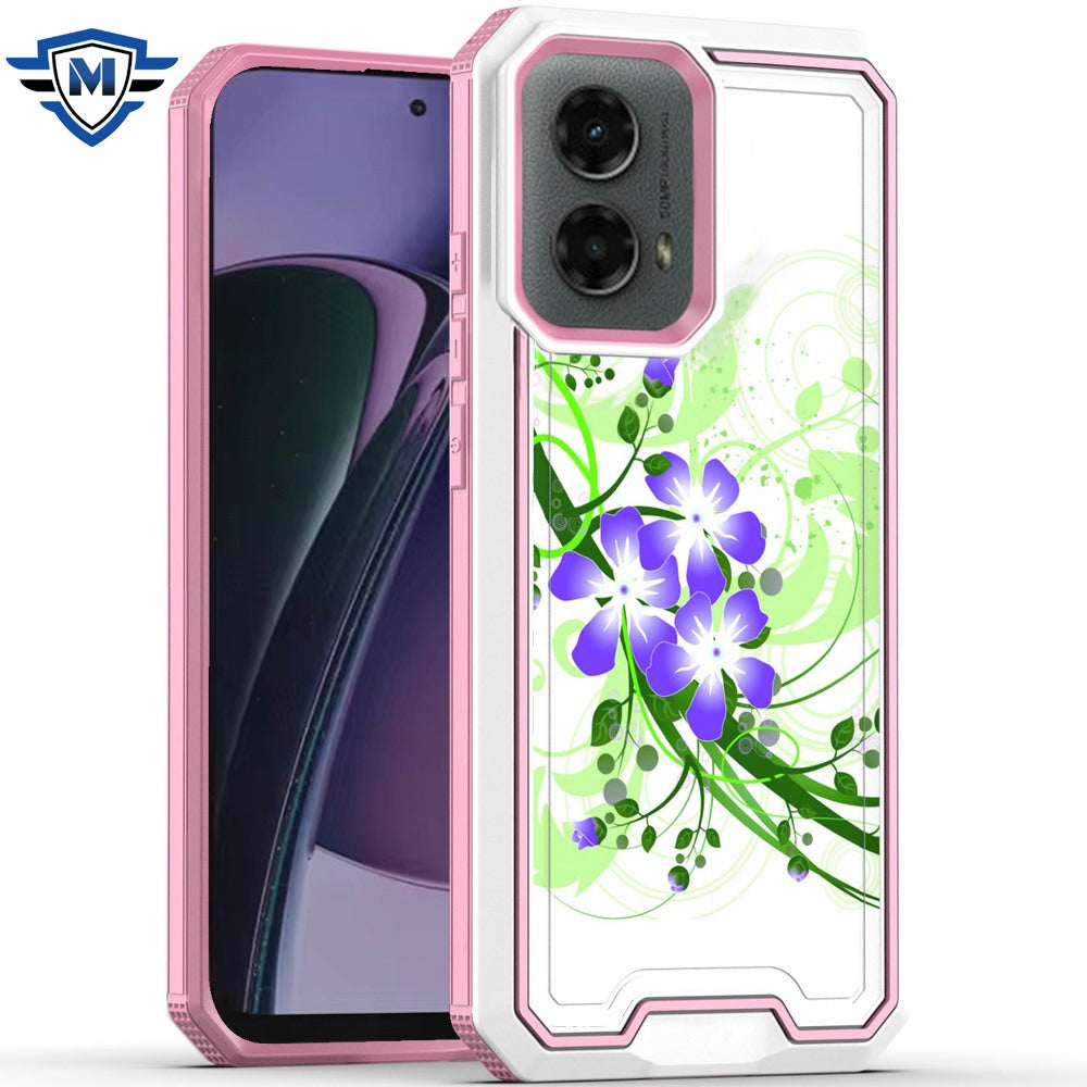 Metkase Premium Rank Design Fused Hybrid Case In Slide-Out Package For Motorola Moto G Stylus 5G 2024 - Green Floral