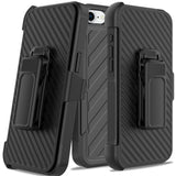 Premium Noble Lined Shockproof Dual Layer Hybrid Case With Holster For iPhone 16E / SE4 - Black/Black