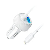 Anker Powerdrive 2 Elite 24W Car Charger w/ Hardwired 3' Lightning Connector - White