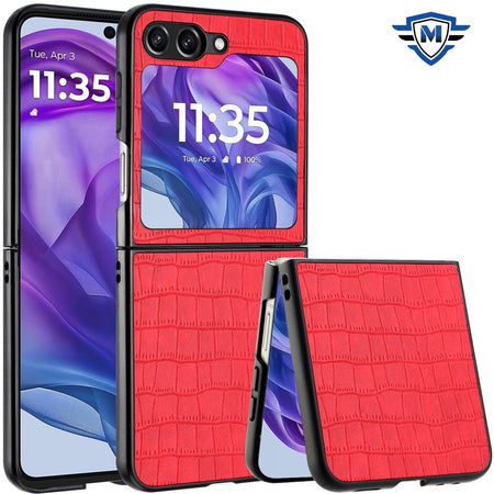 Metkase PU Vegan Leather Premium Hard Snap On Case Cover In Slide-Out Package For Motorola Razr 2025 / Razr 2024 - Red