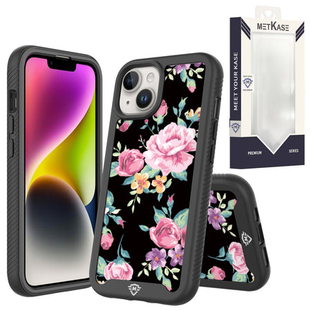 Metkase Premium Exotic Design Hybrid Case In Slide-Out Package For iPhone 15 Plus - Tropical Romantic Colorful Roses Floral