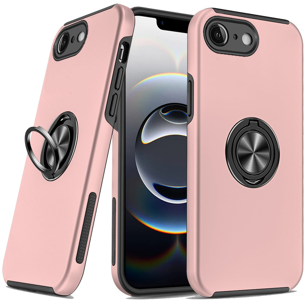 Premium Chief Oil Painted Magnetic Ring Stand Hybrid Case For iPhone 16E/SE4 (2025) - Rose Gold