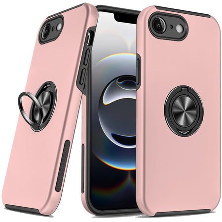 Premium Chief Oil Painted Magnetic Ring Stand Hybrid Case For iPhone 16E/SE4 (2025) - Rose Gold