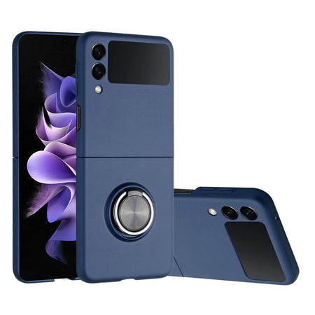 Premium Chief Premium Matte Magnetic Ring Stand Hybrid Case Cover For Samsung Z Flip 7 FE / Flip 6 - Navy Blue