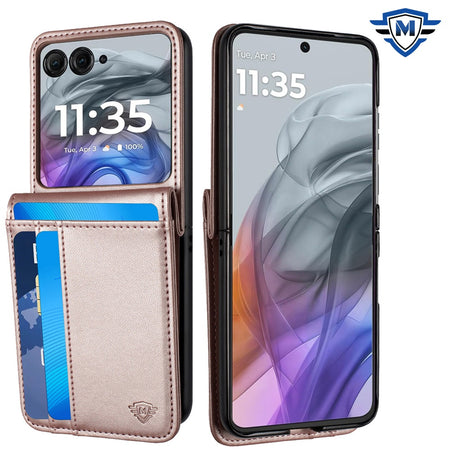 Metkase Card Slot Wallet Holder Case Cover In Slide-Out Package For Motorola Razr 2025 / Razr 2024 - Rose Gold