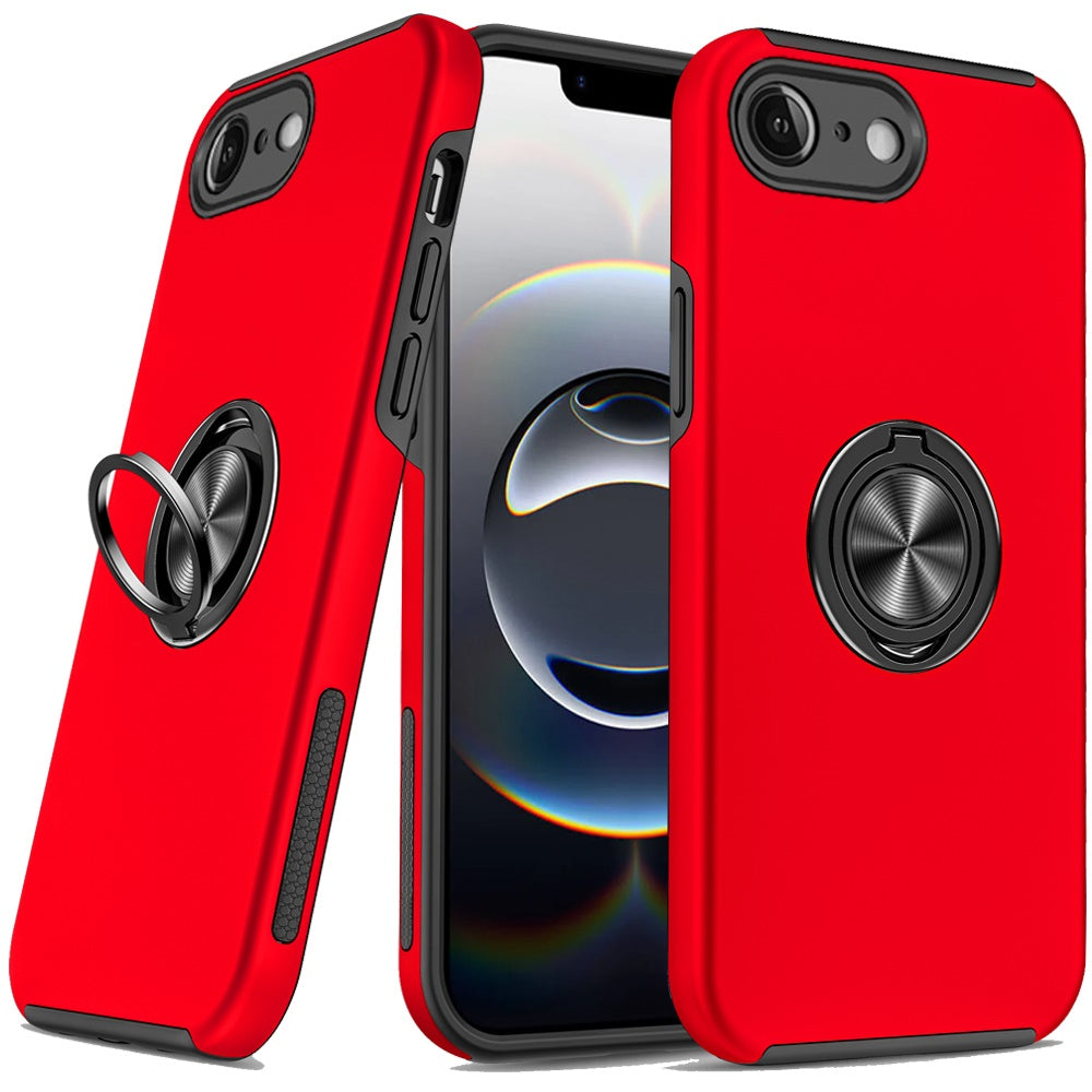 Premium Chief Oil Painted Magnetic Ring Stand Hybrid Case For iPhone 16e  / SE4 (2025) - Red