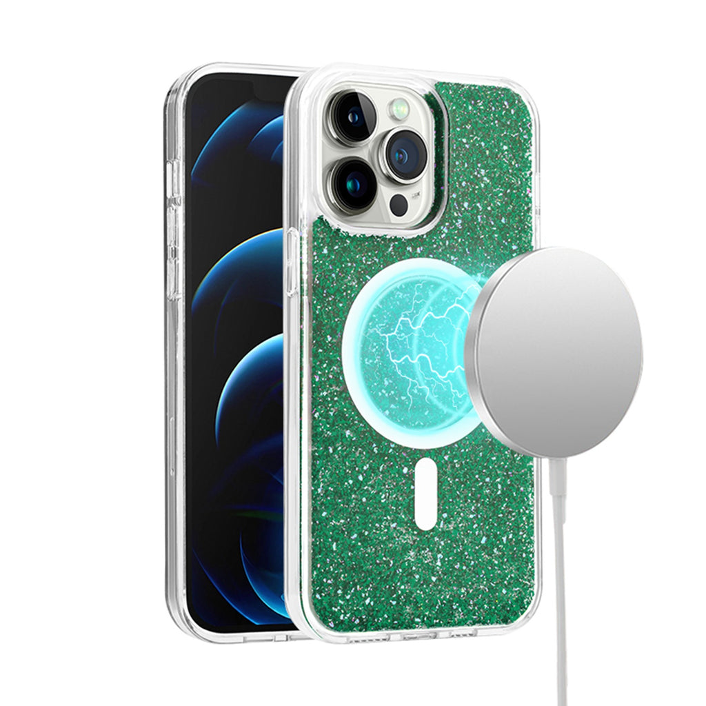 Premium Epoxy Glitter Shockproof 2.5Mm Thick Hybrid Case For iPhone 13 / 14 - Green
