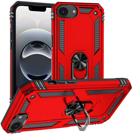 Premium Ring Magnetic Kickstand Hybrid Case Cover For iPhone 16E / SE4 Ring - Red