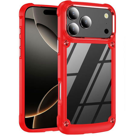 Premium Ultimate Casex Transparent Hybrid Case With Metal Buttons And Camera Edges For iPhone 17 Pro Max - Red