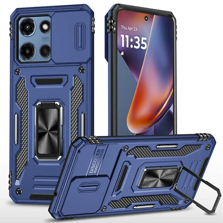 Premium Utter Tough Metal Ring Movable Camera Window Hybrid Case For Motorola Moto G 5G 2025 - Navy Blue