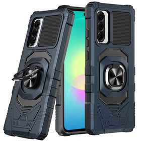 HR Premium Robotic Hybrid With Magnetic Ring Stand Case Cover For Samsung Galaxy A27 - Dark Blue