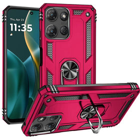 HR Premium Ring Magnetic Kickstand Hybrid Case Cover For Moto G Stylus 5G 2025/2026 - Hot Pink