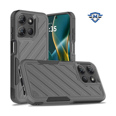 Metkase Noble Lined Shockproof Dual Layer Hybrid Case For Moto G Stylus 5G 2025 - Grey/Black