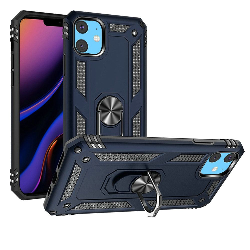 Premium Ring Magnetic Kickstand Hybrid Case For iPhone 15 - Blue