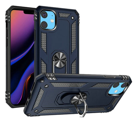 Premium Ring Magnetic Kickstand Hybrid Case For iPhone 15 - Blue
