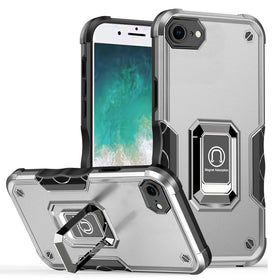 Premium Optimum Magnetic Ring Stand Hybrid Case Cover For iPhone 16E / SE4 - Silver
