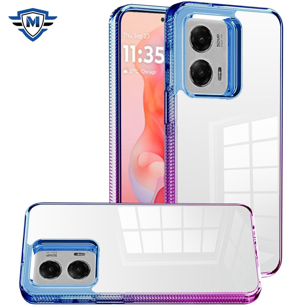 Metkase Dotted Edged Line Tow-Tone Transparent High Quality Hybrid Case In Slide-Out Package For Motorola Moto G Stylus 5G 2024 - Light Blue/Hot Pink