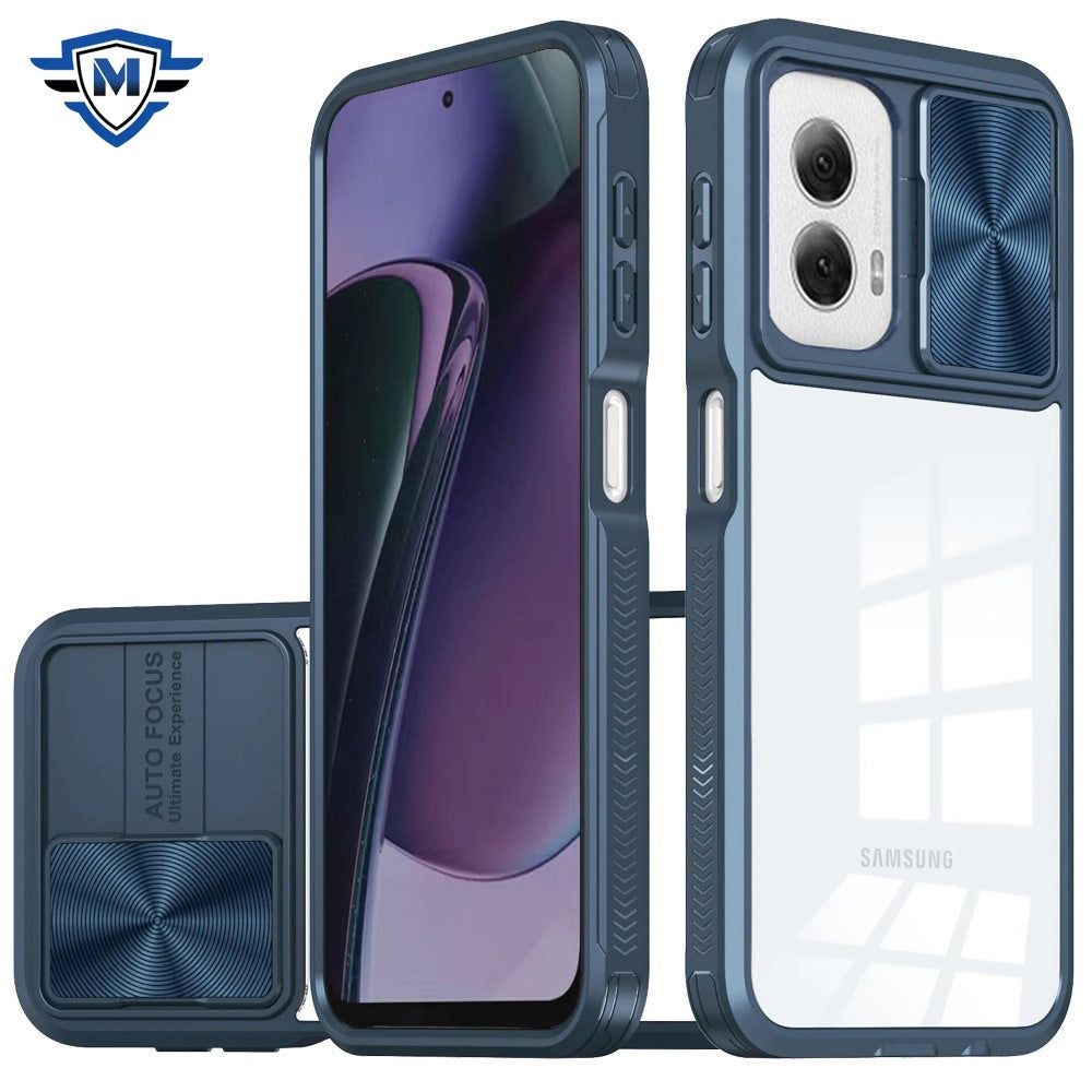 Metkase Fusion Transparent Clear Hybrid Case Cover In Premium Slide-Out Package For Motorola Moto G Stylus 5G 2024 - Blue