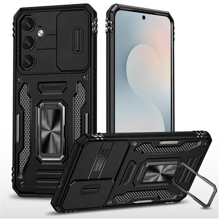 Premium Utter Tough Metal Ring Movable Camera Window Hybrid Case Cover For Samsung S25 - Black