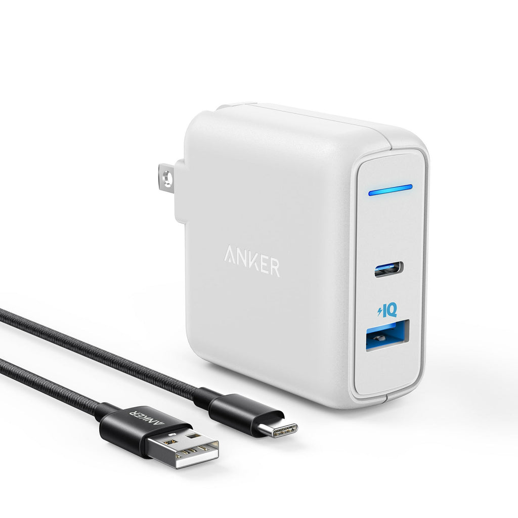 Anker Powerport 27W Dual-Port (USB-A & USB-C) Wall Charger W/ USB-A To USB-C Cable - White