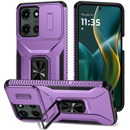 Premium Complete Magnetic Metal Ring Stand Camera Protection Hybrid Case For Moto G Stylus 5G 2025 - Dark Purple