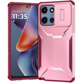 HR Premium Ultimate U Design Hybrid Case With Camera Window Covering For Motorola Moto G 5G 2025/2026 - Pink+Burgundy