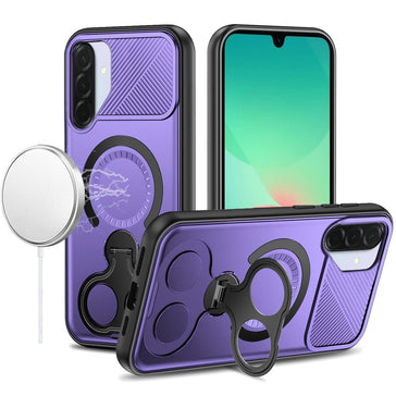 HR Premium Car Mount With 2-Ring Stand Hybrid Case For Samsung Galaxy A27 - Purple