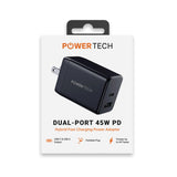 Powertech PD 45W Dual-Port USB-C Wall Charger - Black