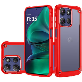 HR Premium Ultimate Casex Transparent Hybrid Case With Metal Buttons And Camera Edges For Moto G Stylus 5G 2025/2026 - Red