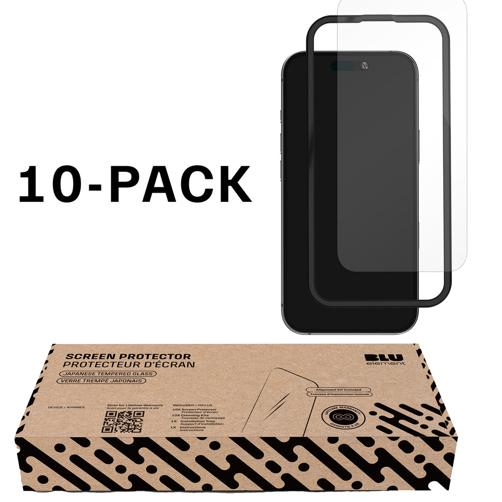 Blu Element 10-Pack Of Bulk Screen Protectors With Installation Kit For iPhone 16/15 (118-3062)