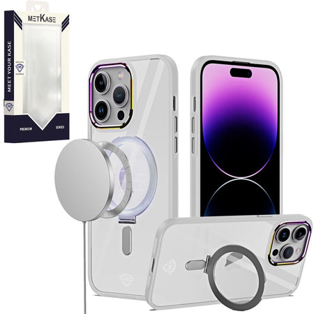 Metkase Dazzle Magnetic Ring Stand Alloy Chrome Transparent Hybrid Case In Slide-Out Package For iPhone 12/12 Pro - Clear