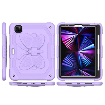 Premium Butterfly Kickstand 3-In-1 Tough Hybrid Case W/ Shoulder Strap For Samsung A9 Plus (11 Inch) - Light Purple