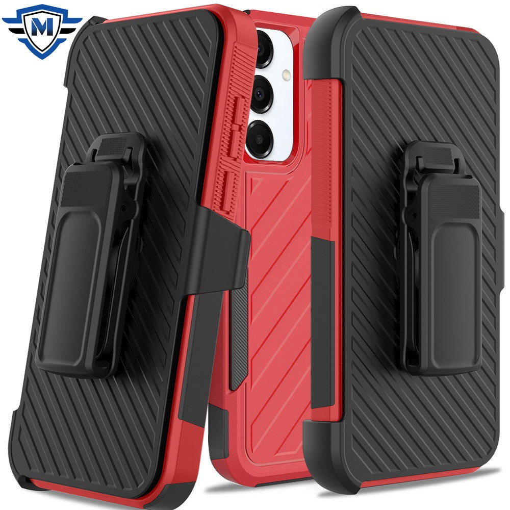 Metkase Noble Lined Shockproof Dual Layer Hybrid Case With Holster For Samsung Galaxy A36 - Red/Black