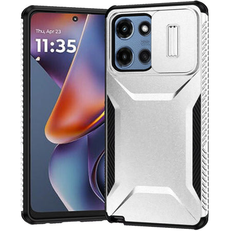 Premium Ultimate U Design Hybrid Case With Camera Window Covering For Motorola Moto G 5G 2025 - Silver