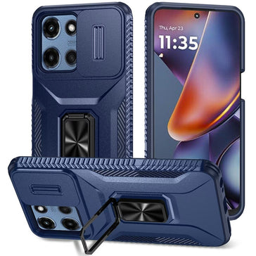 HR Premium Complete Magnetic Metal Ring Stand Camera Protection Hybrid Case For Motorola Moto G 5G 2025/2026 - Blue
