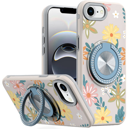 Premium Metal Diamond Cd Pattern Design Matte Finished Case For iPhone 16E / SE4 (2025) - Floral E