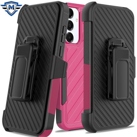 Metkase Noble Lined Shockproof Dual Layer Hybrid Case With Holster For Samsung Galaxy A36 - Hot Pink/Black