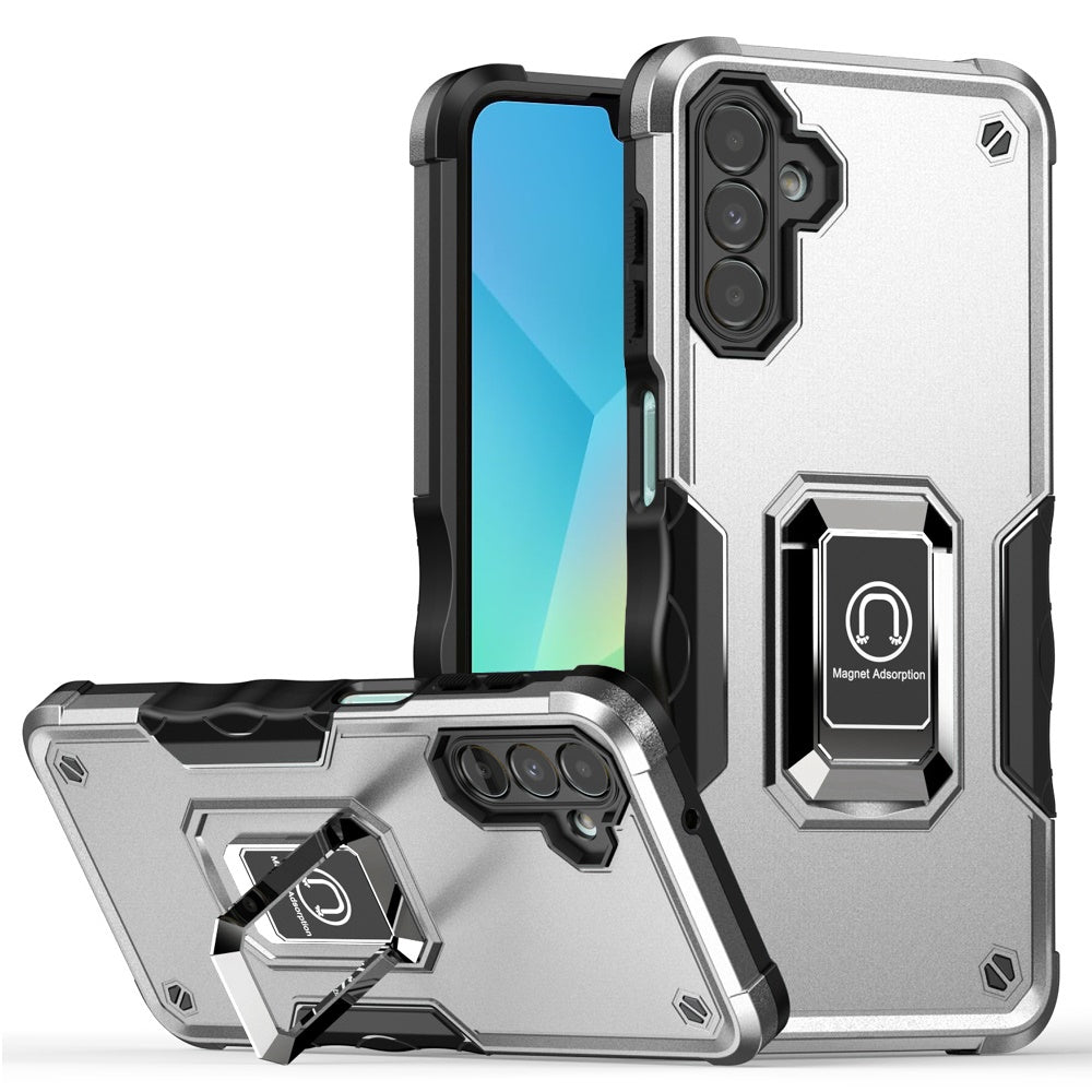Premium Optimum Magnetic Ring Stand Hybrid Case For Samsung A16 5G - Silver