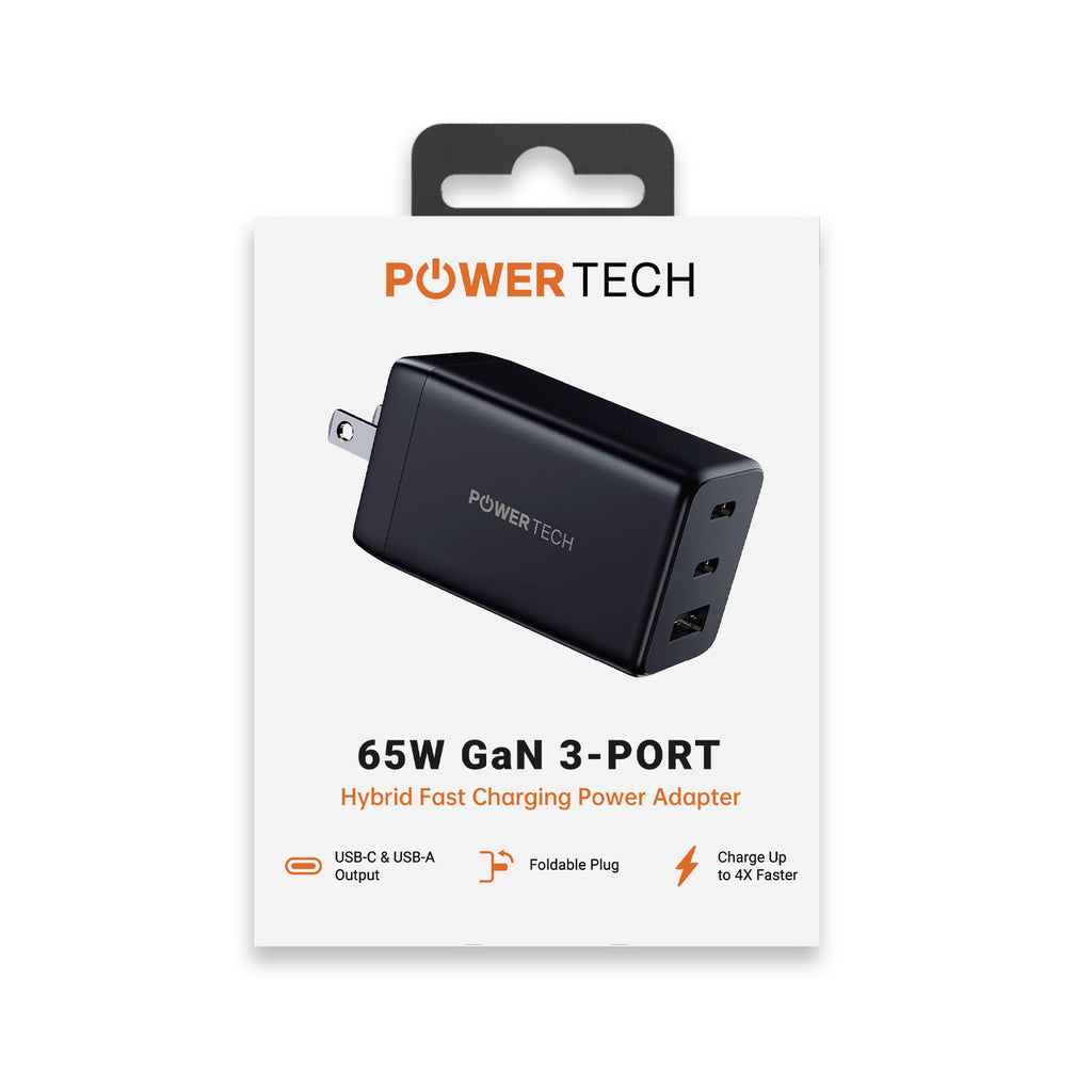 Powertech PD 65W 3-Port GaN Wall Charger - Black