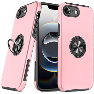 Premium Chief Oil Painted Magnetic Ring Stand Hybrid Case For iPhone 16E/SE4 (2025) - Pink