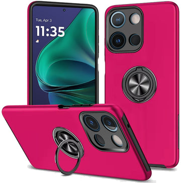 HR Premium Chief Oil Painted Magnetic Ring Stand Hybrid Case Cover For Moto G Stylus 5G 2025/2026 - Hot Pink