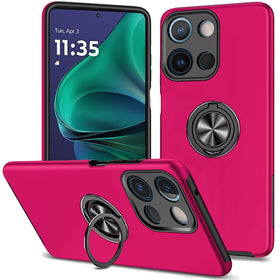 HR Premium Chief Oil Painted Magnetic Ring Stand Hybrid Case Cover For Moto G Stylus 5G 2025/2026 - Hot Pink
