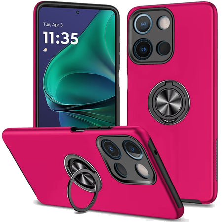 Premium Chief Oil Painted Magnetic Ring Stand Hybrid Case Cover For Moto G Stylus 5G 2025 - Hot Pink